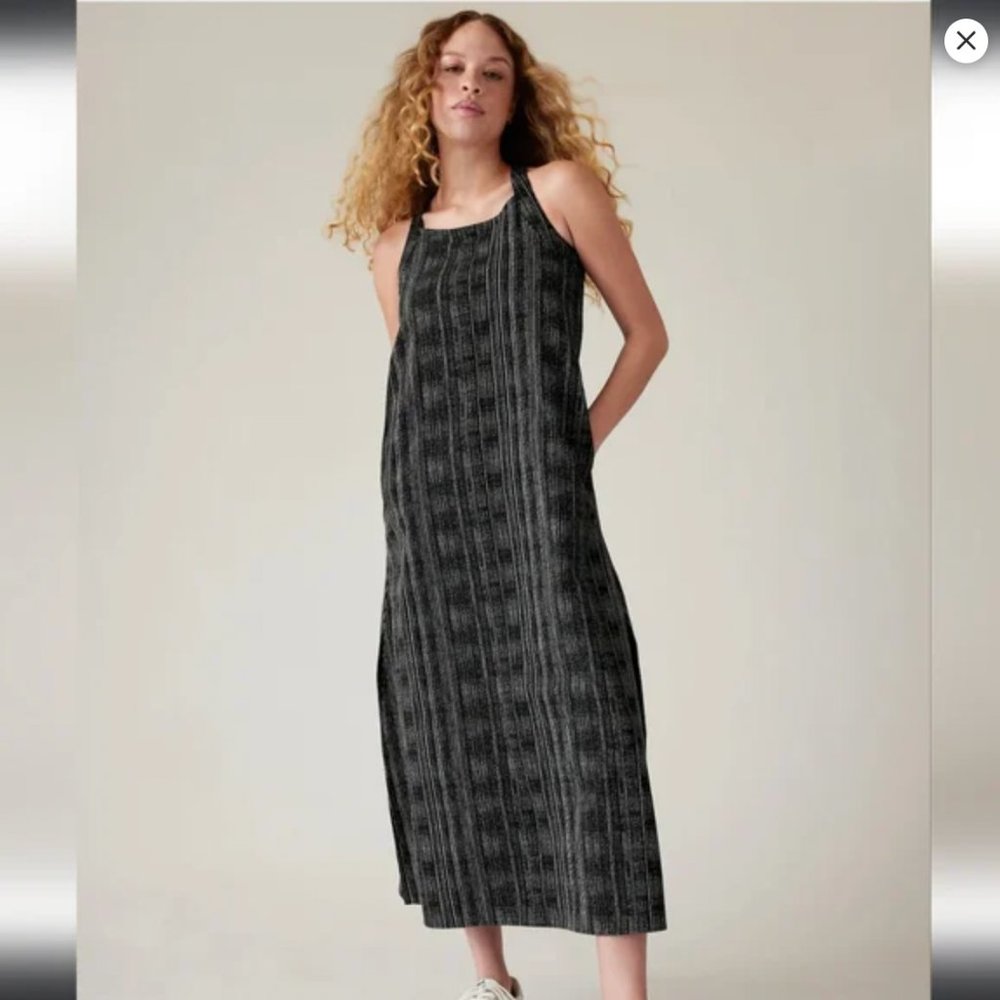 Athleta Black and Gray Striped Dress